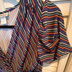 Retro striped v neck women’s dress